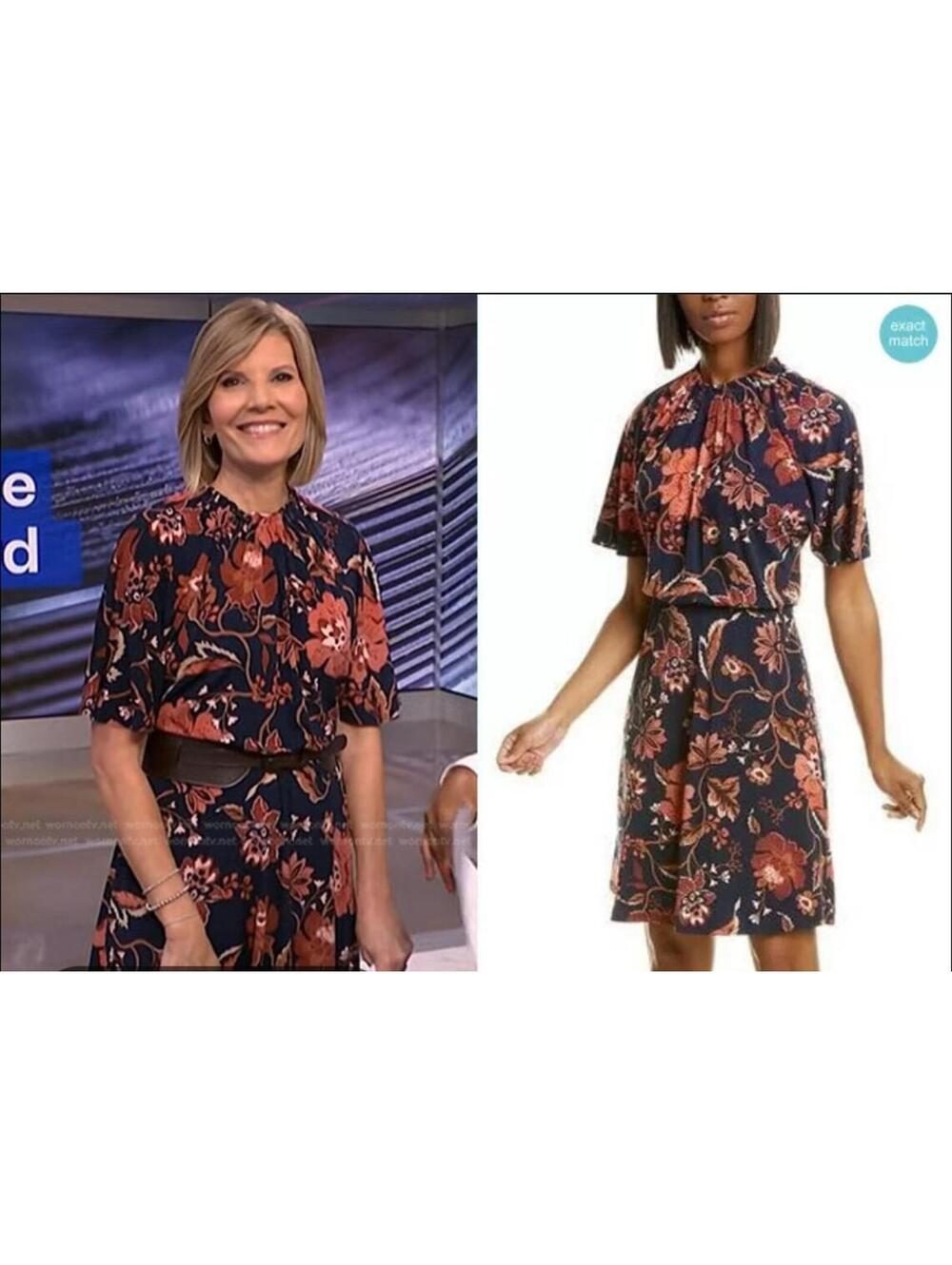 Maggy London Navy Orange Floral Chiffon Fit & Flare High Neck Dress 4